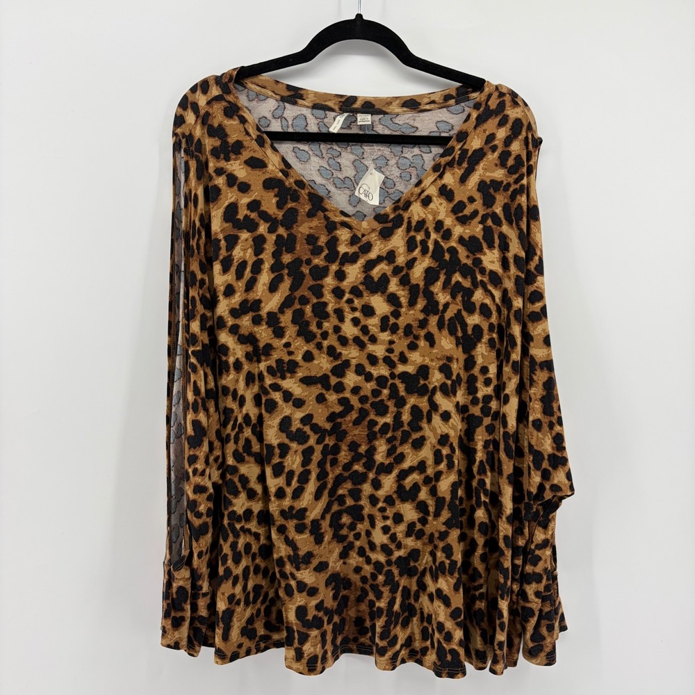 Cato Plus Size 26 28W‎ Leopard Print V Neck Long Sleeve Tunic Top New With Tags